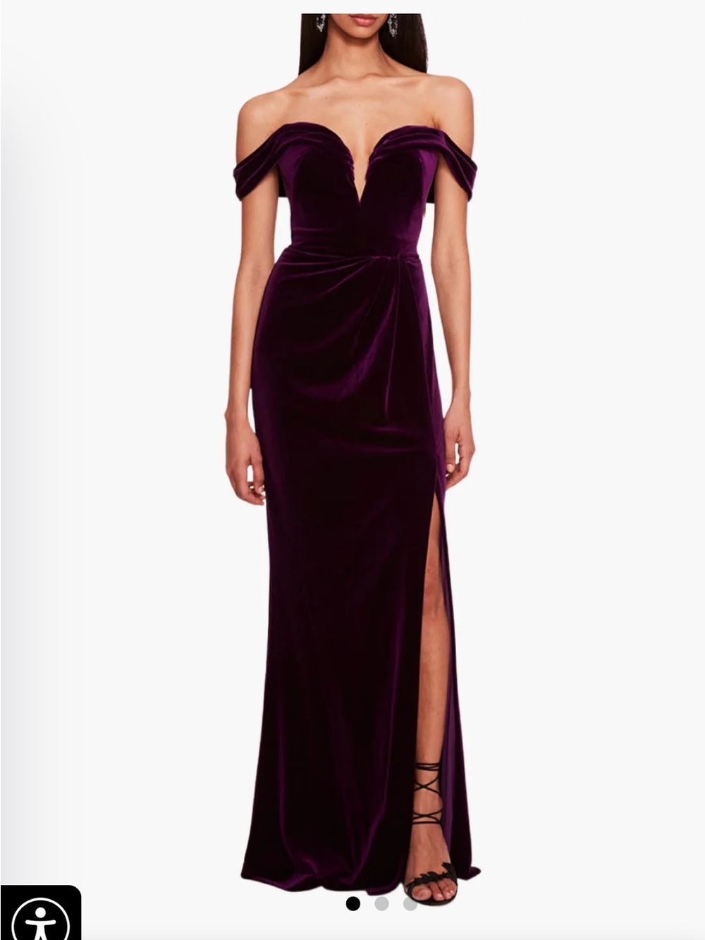 Marchesa Off the Shoulder Velvet Gown in Deep Plum NWT
